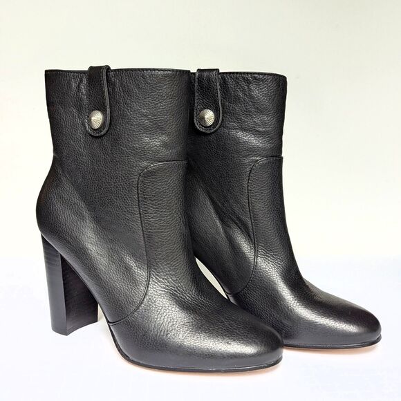 NWOT Paige Black Pebbled Leather Heeled Ankle Booties w/ Pewter Stud Size 7.5 - Picture 4 of 15